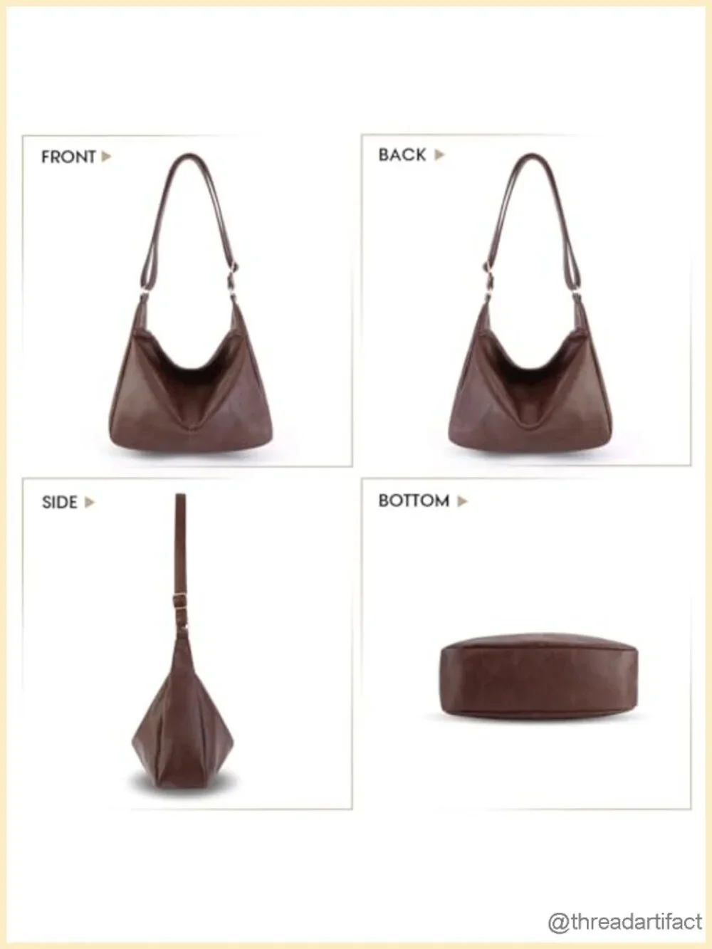 Foldable Leather Slouchy Shoulder Bag Crossbody Hobo Purse